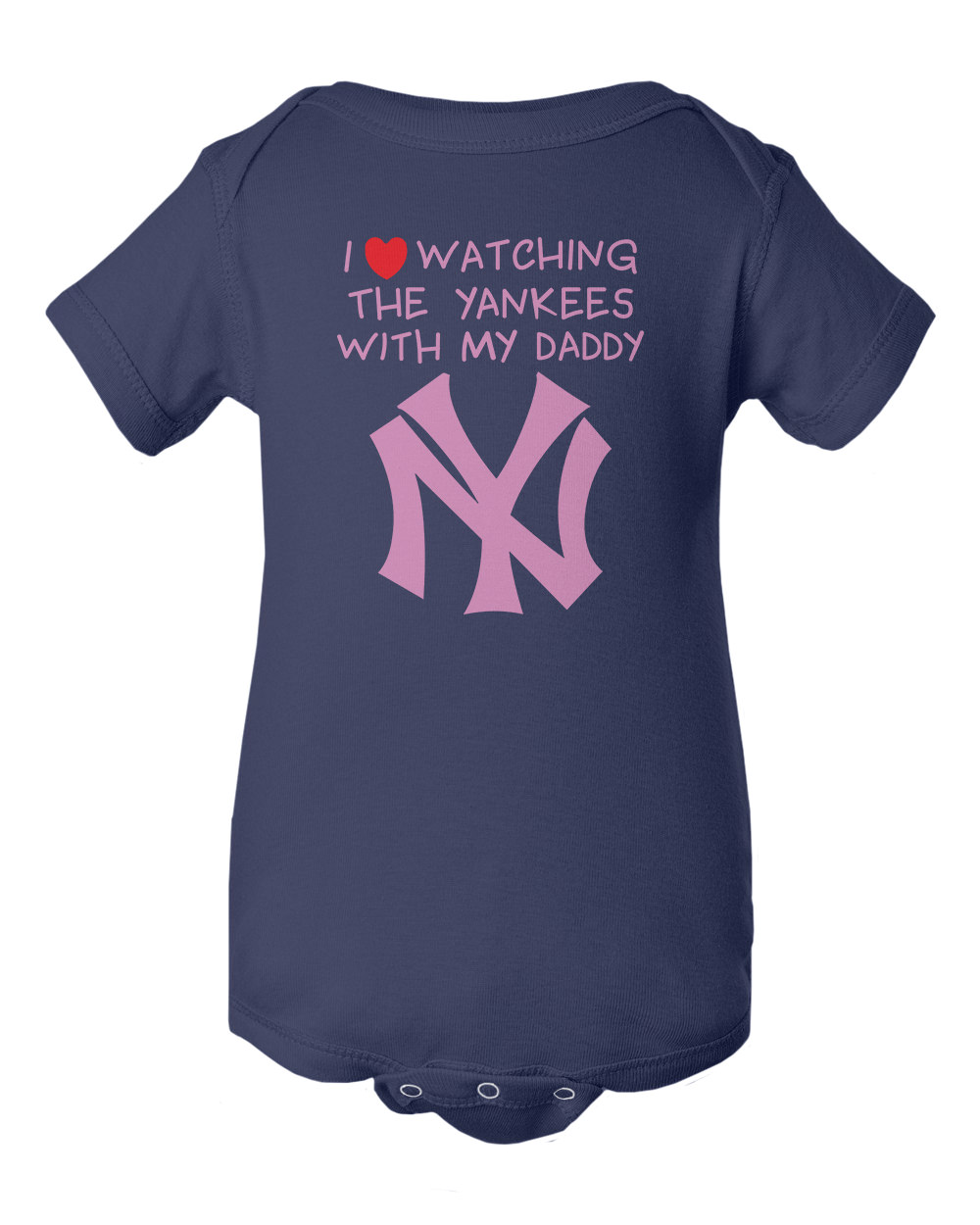 New York Yankees Pink I Love Watching With Daddy Baby Short Sleeve Bodysuit