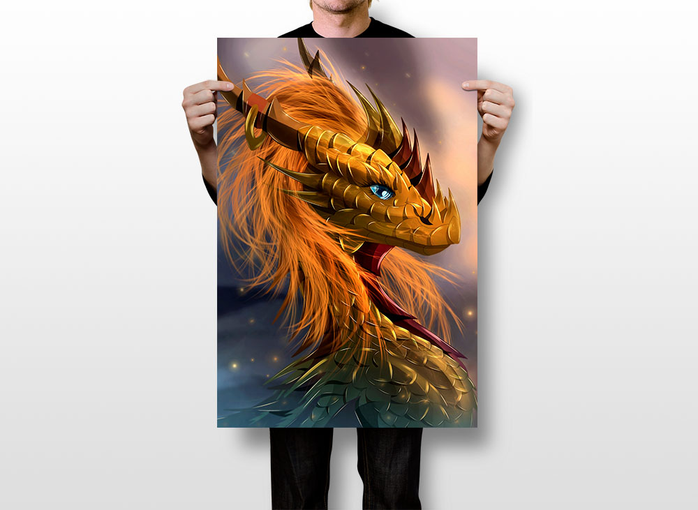 Cartoonish Dragon Fantasy Animals Painting Print Wall Art Home - POSTER  20x30